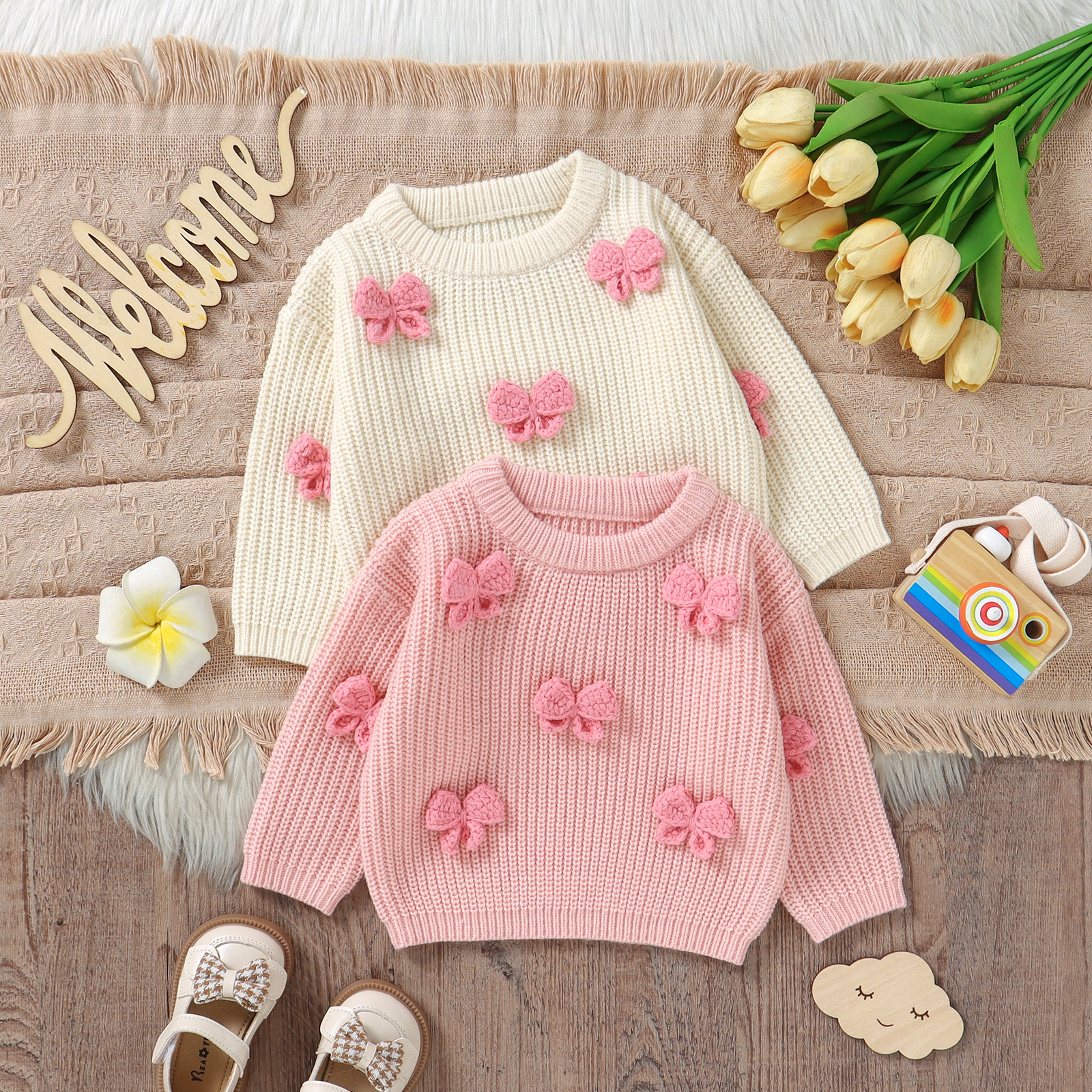 Baby Clothing Jumpers - Fashion Bowknot Knitted Baby Girls Sweaters