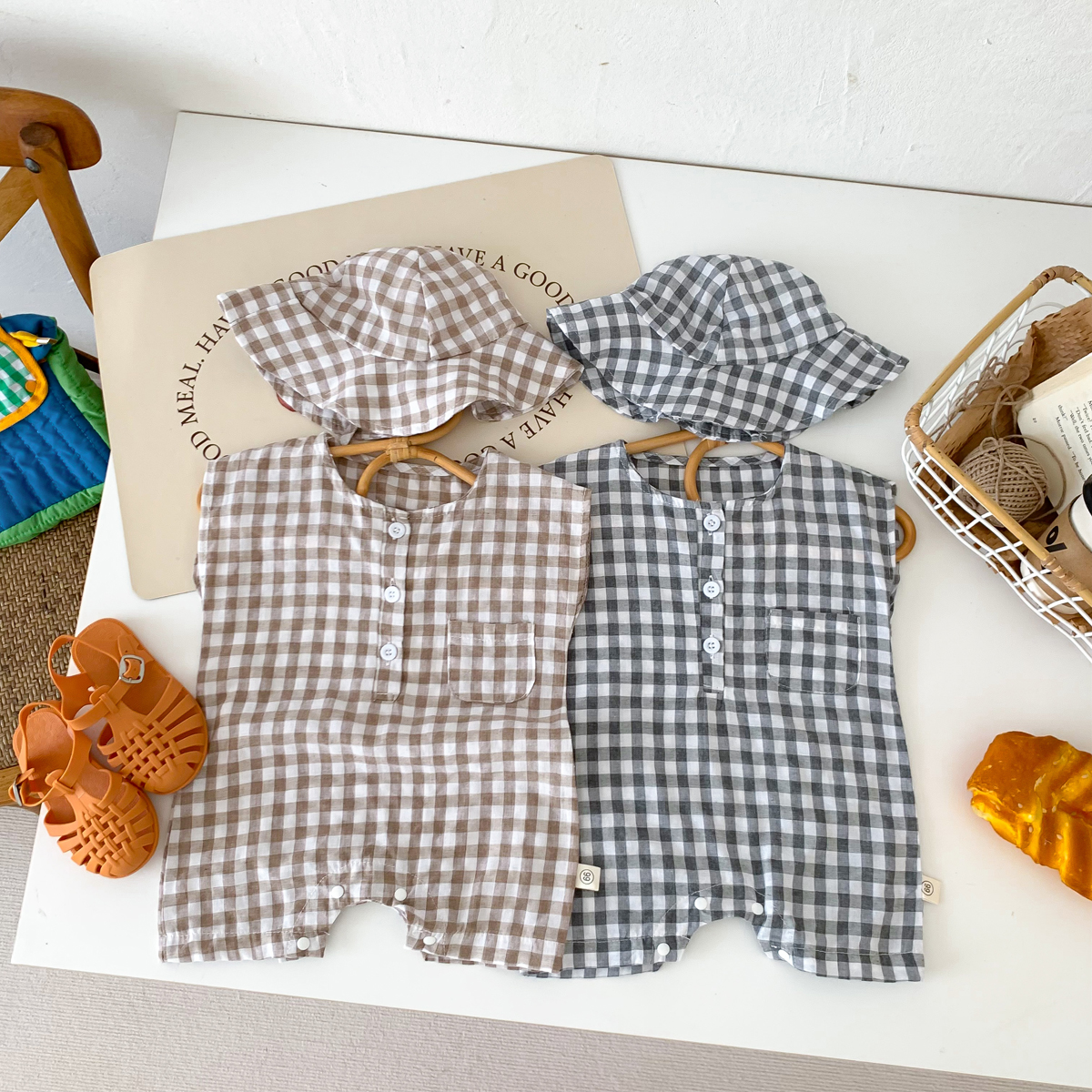 Baby Newborn Plaid Romper+Hat  - Bamboo Bodysuit Baby incelemesi ve fiyatı