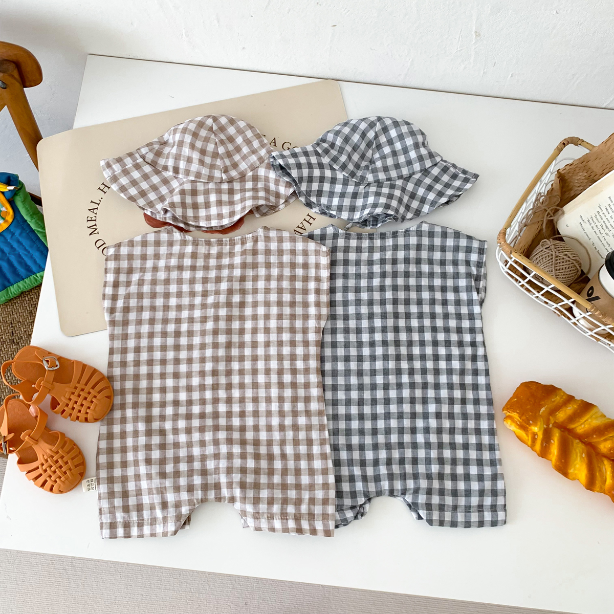 Baby Newborn Plaid Romper+Hat  - Bamboo Bodysuit Baby incelemesi ve fiyatı