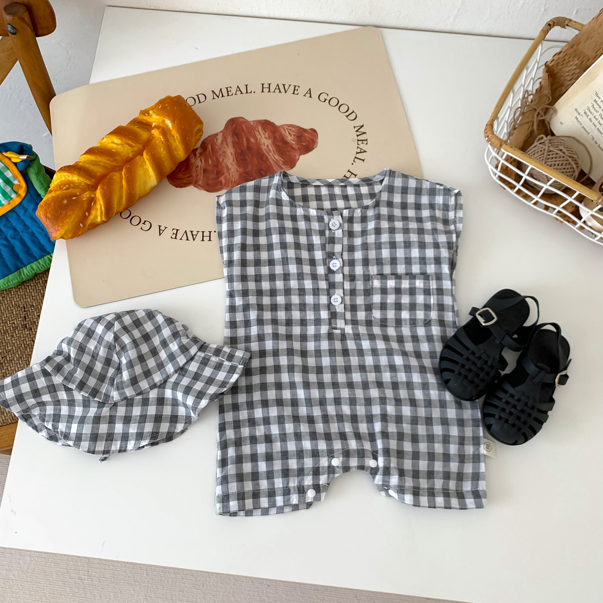 Baby Newborn Plaid Romper+Hat  - Bamboo Bodysuit Baby incelemesi ve fiyatı